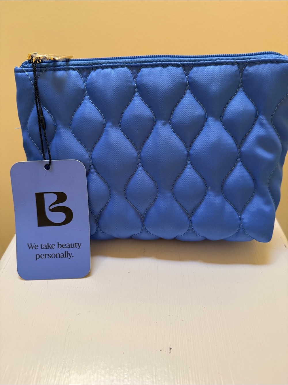 NWT Blue Mercury Quilted Cosmetic Pouch with Gold Zipper